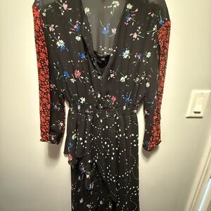 Maje Black Sequin Wrap Dress with Long Raglan Sleeves